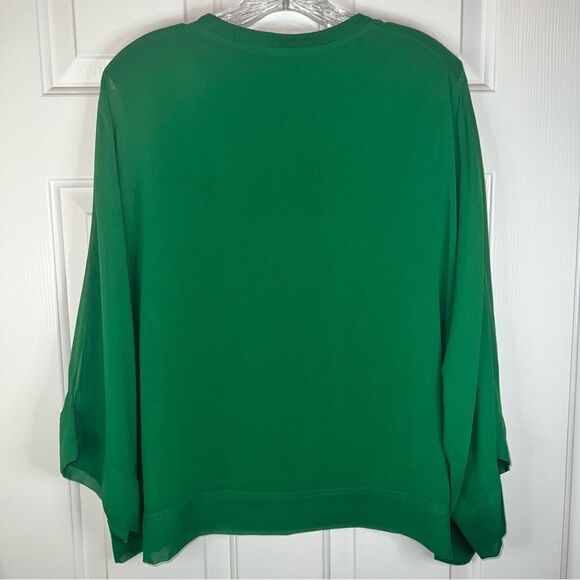 Zara Lined Blouse V Neck Flowy Chiffon Kelly Green Size Med Great Used Condition - Picture 2 of 5
